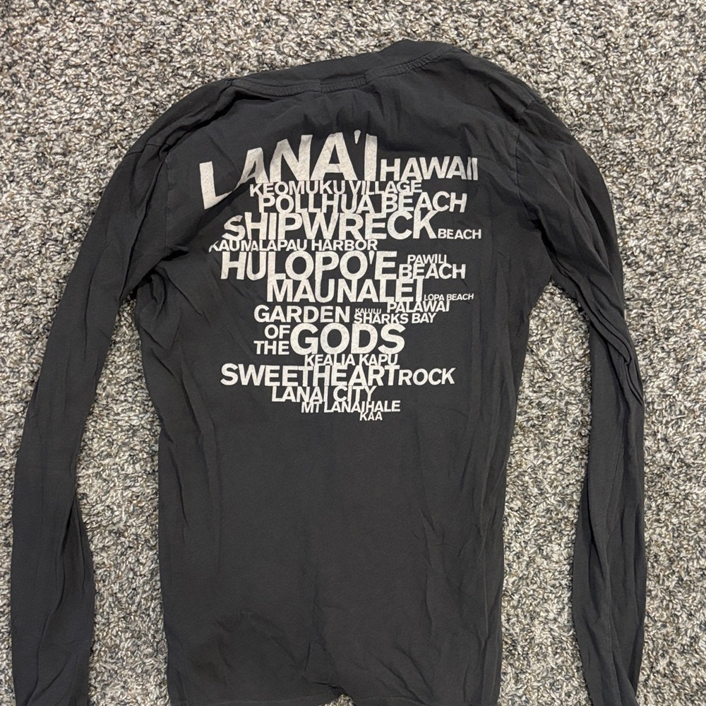 James Perse Charcoal Long Sleeve V-Neck Tee with White Text